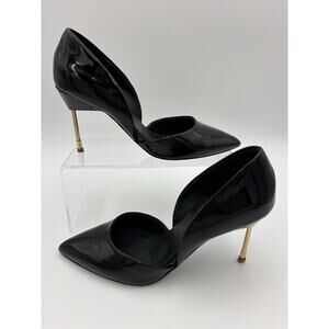 Kurt Geiger Bond D'Orsay Pumps Heels Black Patent Leather Size 38 / 8 Metal Heel